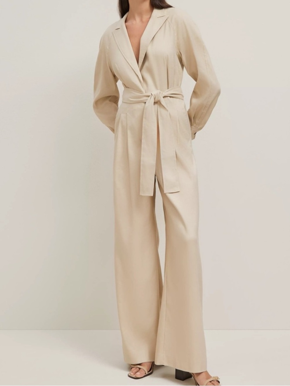 Ann Taylor  Linen Blend Wide-Leg Long Sleeve Jumpsuit Size 14 MSRP $189 NWT